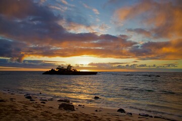 Beautiful sunset at oceanside on Oahu Island, Hawaii