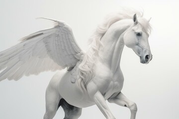 Naklejka na ściany i meble A majestic, white Pegasus stands gracefully on a white background. Generative AI