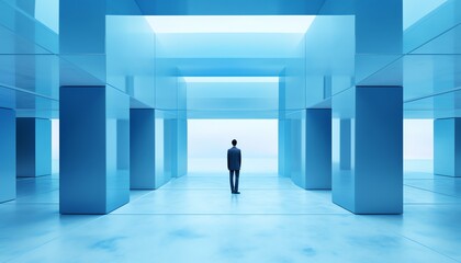 Fototapeta premium businessman in empty blue room