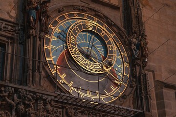 View of the historic Astronomical Clock in the city of Prague, Czech Republic.