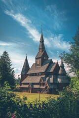 Beautiful view of the Gustav Adolf Stave Church with a garden