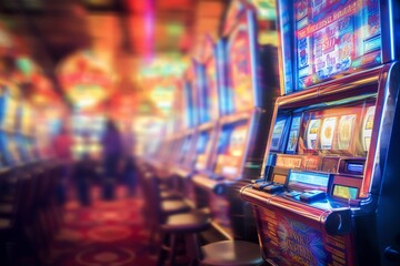 slot machines in casino blurred background