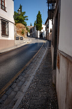 The steep side streets of the old town in Grenada.