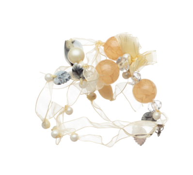 Silver wire jewel bead style necklet fly in air. Jewelry bead necklace as gemstone for fashion ornament decorative items. Fashion ornament necklace to add more style. White background isolated