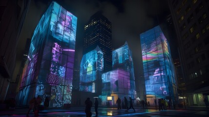 vaporwave lights in the city generative art