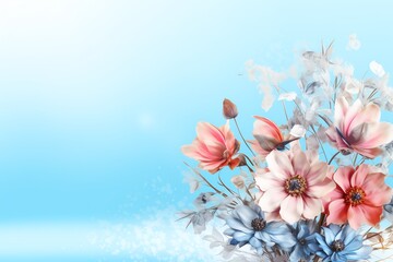 flowers on blue background, free space