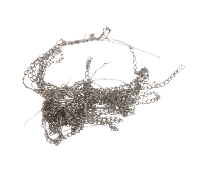 Silver stainless bead style necklet fly in air. Silver metal necklace as gemstone for fashion ornament decorative items. Fashion ornament necklace to add more style. White background isolated