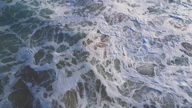 Aerial view of the waves on Ferrol beach Coruna, Spain