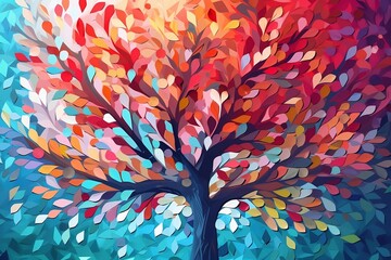 A colorful tree with vibrant leaves, depicted in an illustration, Generative AI, vibrant, foliage, autumn