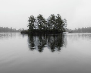 Fototapeta na wymiar Islet with several trees in the lake