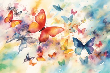 watercolor background with butterflies