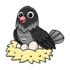 Cute mauve gray masked lovebird cartoon with eggs in the nest