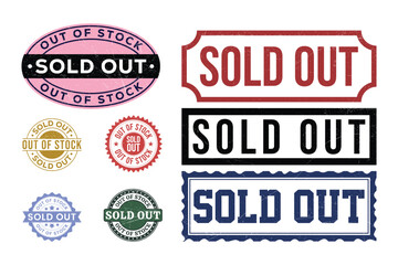 Obraz premium Sold Out Stamp, Sold Out Sign, Sold Out Vector, Emblem, Logo, Rubber Stamp, Patch, Badge, Label, Seal, Symbol, Limited Stock, Out Of Stock Badge With Grunge Texture