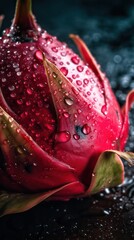  a photo of dragon fruit surrounded by drops of rain water generative ai