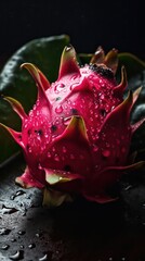 Obraz premium a photo of dragon fruit surrounded by drops of rain water generative ai