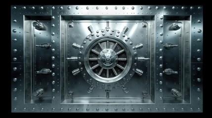 Silver bank vault front .Neural network AI generated