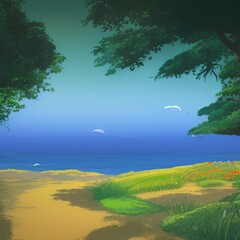 Obraz na płótnie Canvas Illustration of a beautiful seascape on a sunny day