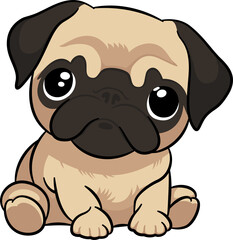 Cute pug baby dog with outline