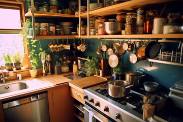 Fototapeta na wymiar Moderna cozinha funcional de uma casa criada por IA