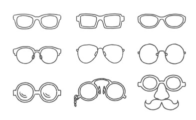 眼鏡の手書きイラスト、シンプルなベクター素材集