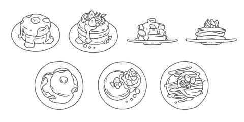 パンケーキの手書きイラスト2、シンプルなベクター素材集