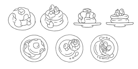 パンケーキの手書きイラスト1、シンプルなベクター素材集