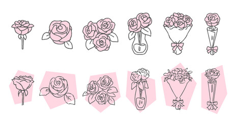 バラの手書きイラスト2、シンプルなベクター素材集