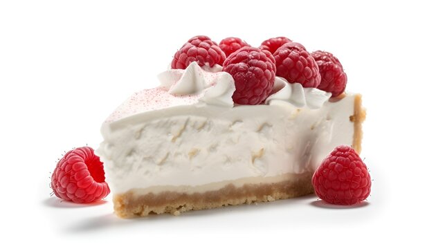 White chocolate raspberry swirled cheesecake, isolated on white background