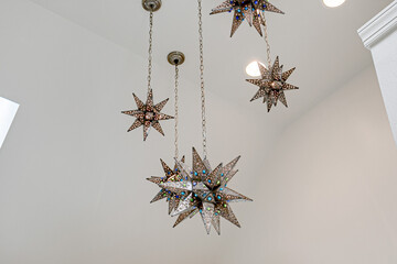 Stylish Antique Hanging Metal Star Pendant Lights in a Staggered Set