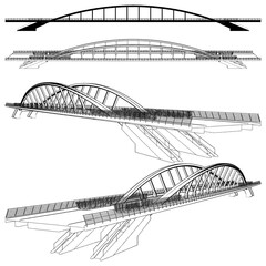 Arch Bridge Construction Structure Vector. Illustration Isolated On White Background. A vector illustration Of A Bridge.