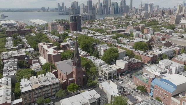 St. Paul's Catholic Church and neighboring buildings on Court Street in Cobble Hill