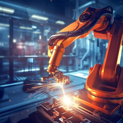 Industrial machine automatic robotic arm, smart modern factory automation using advanced machines. Generative AI