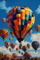 Fototapeta premium balloon festival .colorful balloons against a blue sky with clouds. Generative AI