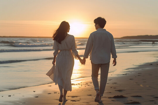 夕陽を見ながら海辺を歩くカップル
ジェネレーティブAI