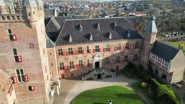 Aerial view of the famous Kasteel Huis Bergh castle in the Netherlands