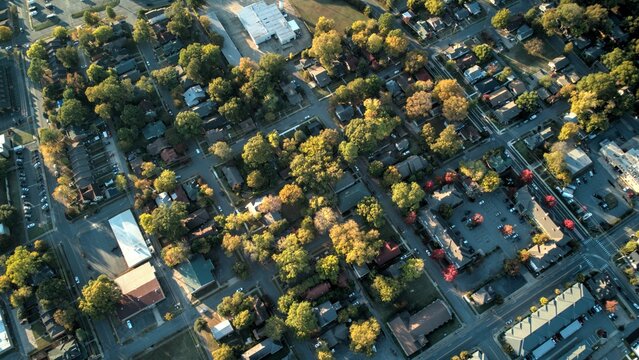 Aerial Shot Of A Suburban Neighborhood - Middle Class Residential Area