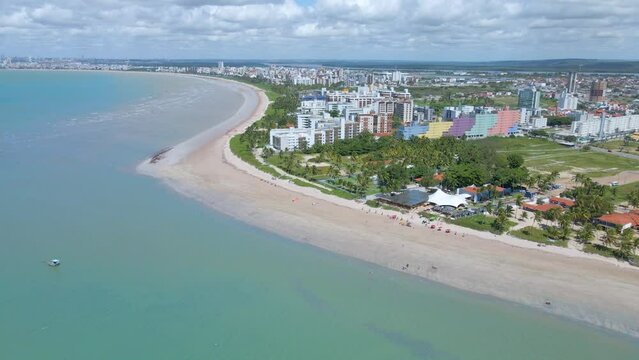 Drone footage of Ponta de Campina Beach in Cabedelo, Brazil