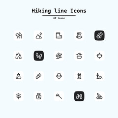 summer camping outline vector icons set isolated on white background. camping outline flat icons for web and ui design. summer camping recreation concept. Collection ui icons with squircle shape. Web 