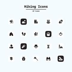 summer camping outline vector icons set isolated on white background. camping outline flat icons for web and ui design. summer camping recreation concept. Collection ui icons with squircle shape. Web 