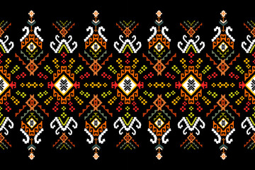 Cross Stitch Pixel Pattern. Ethnic Patterns. Abstract art. Design for carpet, wallpaper, clothing, textile, pillow, curtain, bedsheet, table runners. Vintage Style. Vector illustration.