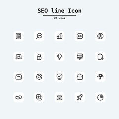 SEO optimization icons. Set of line icons. Achieving results, brand manager. SEO concept. Collection ui icons with squircle shape. Web Page, Mobile App, UI, UX design.