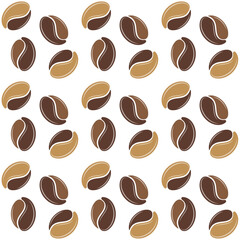 Vector seamless pattern of coffee beans on a white background for print and design