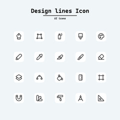 Art, drawing and web and graphic design icons set. Line Style stock vector. Collection ui icons with squircle shape. Web Page, Mobile App, UI, UX design.