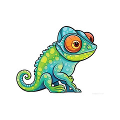 Playful Chameleon: Delightful 2D Illustration of a Curious and Energetic Tree Climber