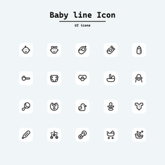 Baby care vector icons set isolated on white background flat vector illustration. Collection ui icons with squircle shape. Web Page, Mobile App, UI, UX design.