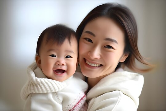  笑顔の赤ちゃんママ（日本人）　with generative ai