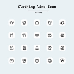 Simple Set of sewing and taylor clothing Related lineal style Vector icon. diffrent type of cloths male and female. collection ui icons with squircle shape. Web Page, Mobile App, UI, UX design.