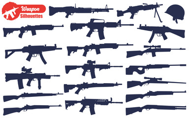 Weapon or Gun Silhouettes Vector Illustration