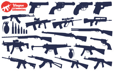 Weapon or Gun Silhouettes Vector Illustration