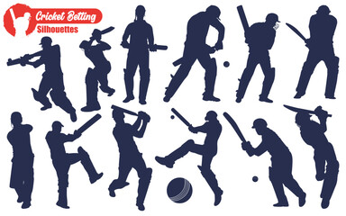 Male Cricket Player batting Silhouettes Vector Illustration Pack